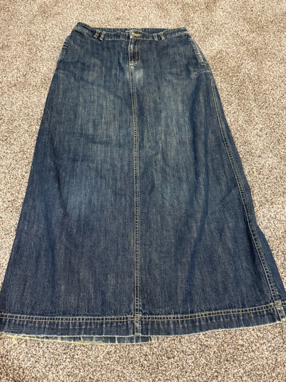 Zara Trafaluc Dark Blue Denim A-Line Maxi Skirt Back Slit Modest Size 4 Clean